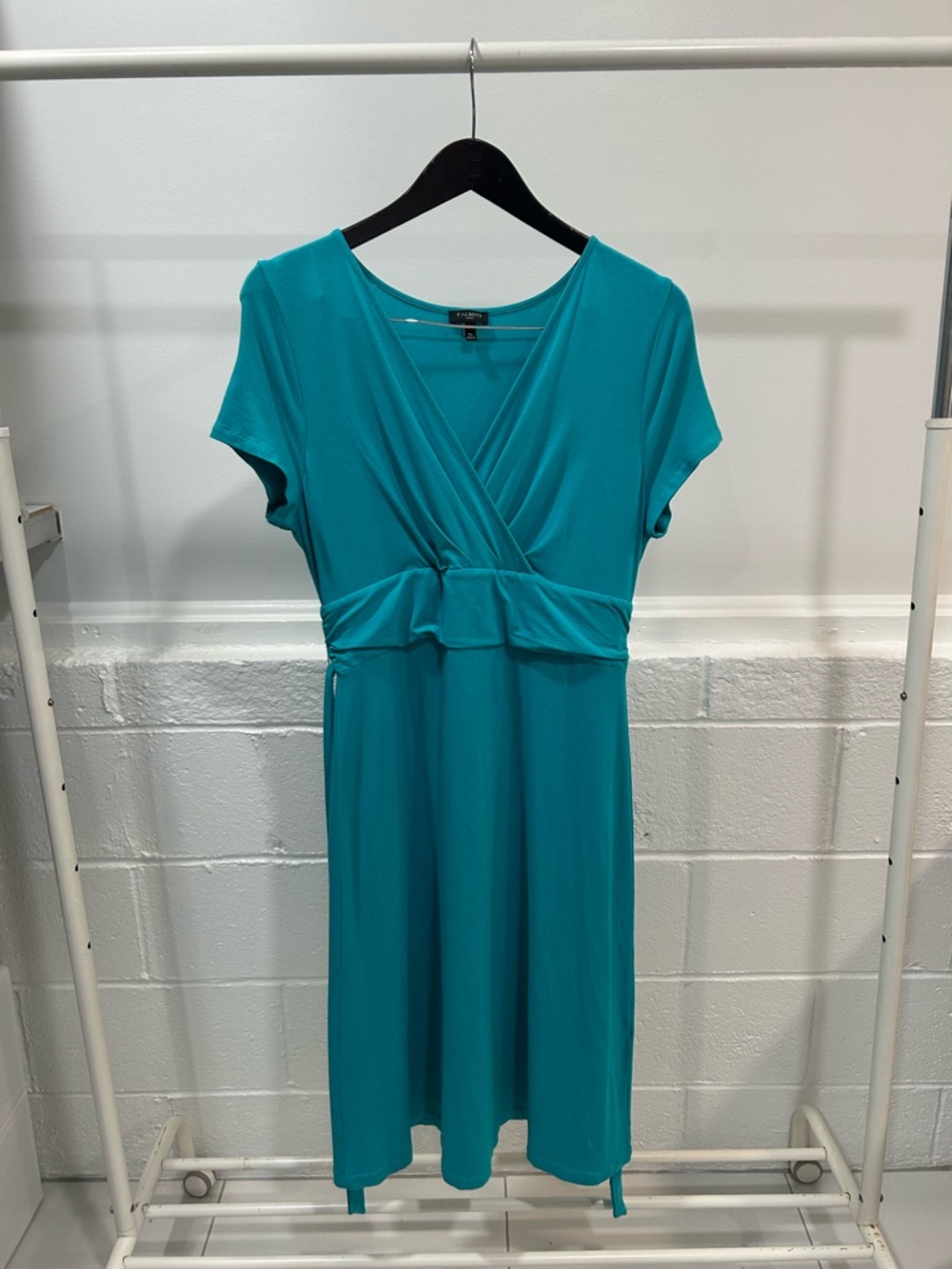 Talbots Teal Short Sleeve Wrap-Style Midi Dress